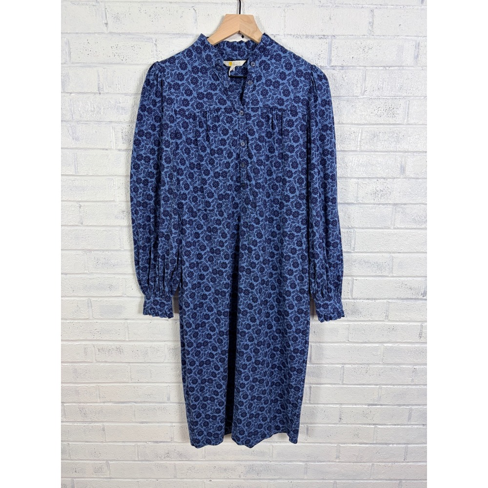 Boden Column Jersey Midi Shirt Dress Women 6P Blue Floral Puff Sleeve